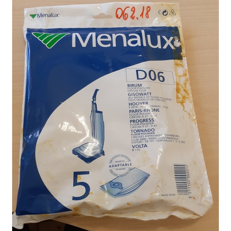 SACCHETTI ASPIRAPOLVERE MENALUX D06 COMPATIBILE CON VARI MODELLI DI ASPIRAPOLVERE (COD 062.18) 5 PEZZI  NUOVO