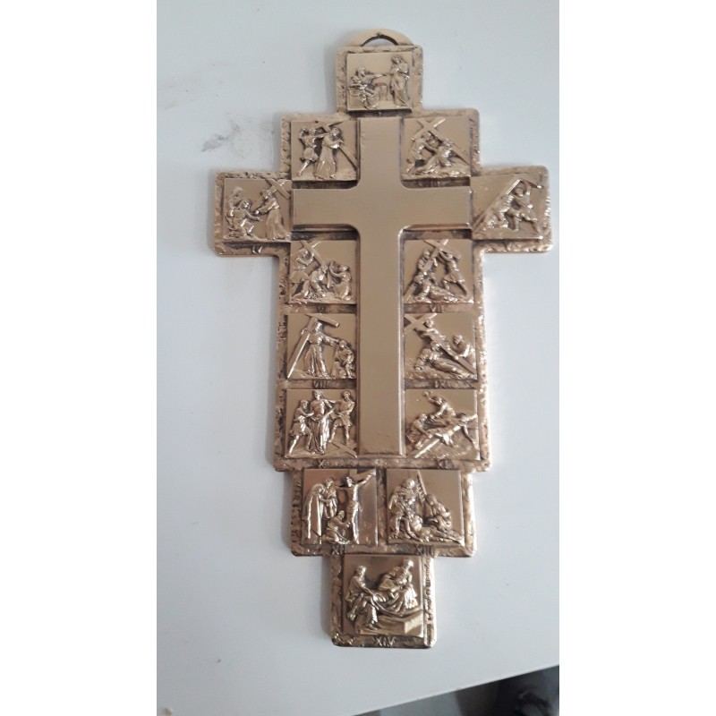 Crocifisso Via Crucis dorato 14 stazioni da 28 cm