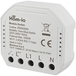 Hom-io HOM-MOD-SWITCH 1X10A Modulo WiFi, Interruttore 1 canale smart contatto pulito per punti luce e dispositivi elettrici