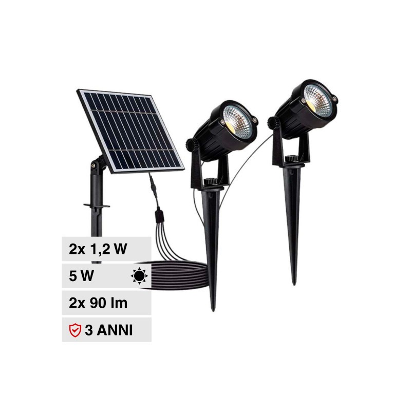 V-TAC VT-11031 2 LAMPADE LED COB DA GIARDINO 2X1,2W IP65 CON PANNELLO SOLARE