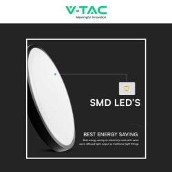 V-TAC VT-8630 PLAFONIERA LED ROTONDA 36W SMD IP44 COLORE NERO