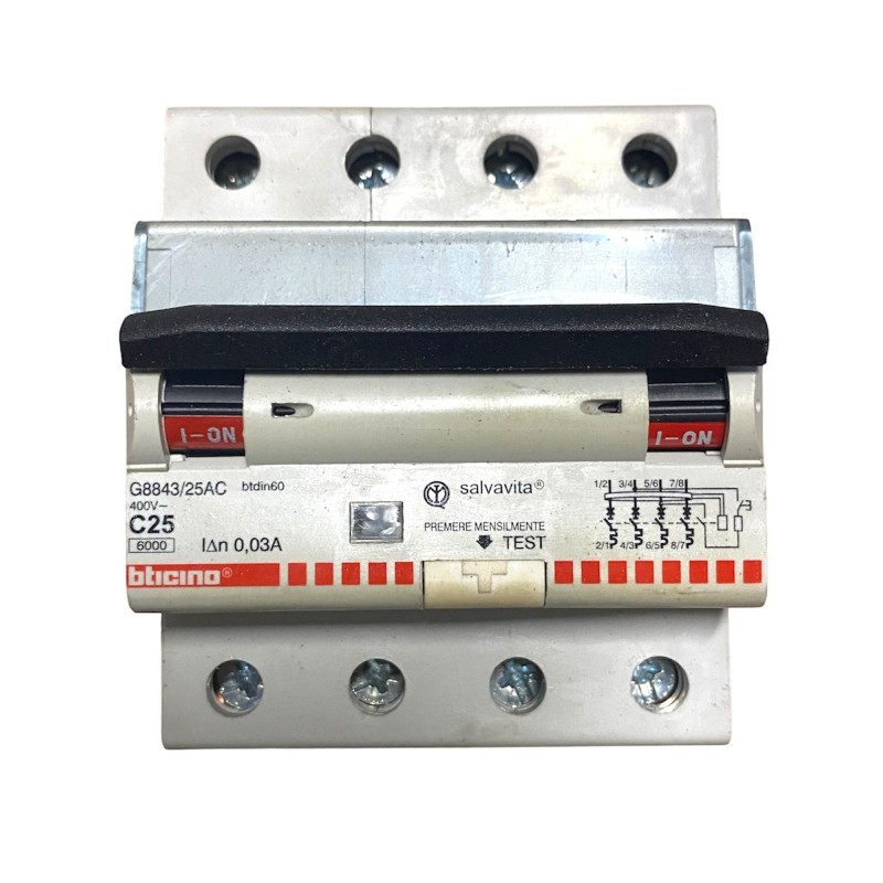 interruttore magnetotermico differenziale Bticino G8843/25AC