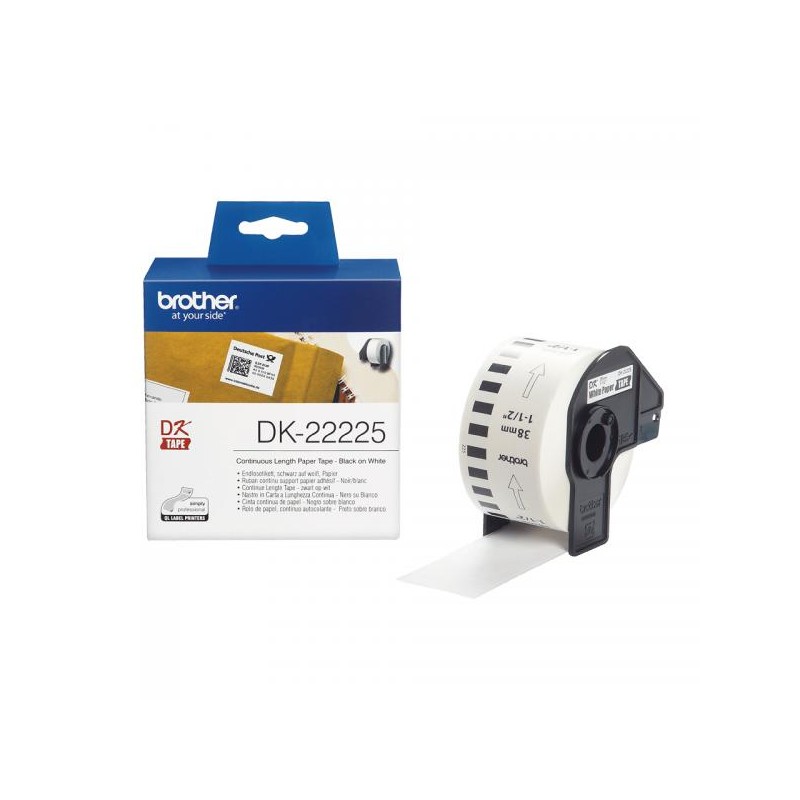 ORIGINAL Brother Etichette Nero su bianco DK-22225 etichetta a lunghezza continua, 38mm x 30,48m