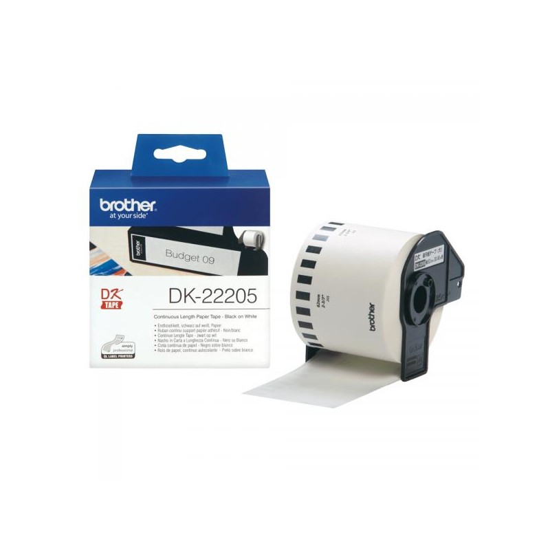 ORIGINAL Brother Etichette Nero su bianco DK-22205 etichetta a lunghezza continua, 62mm bianco 30,48m