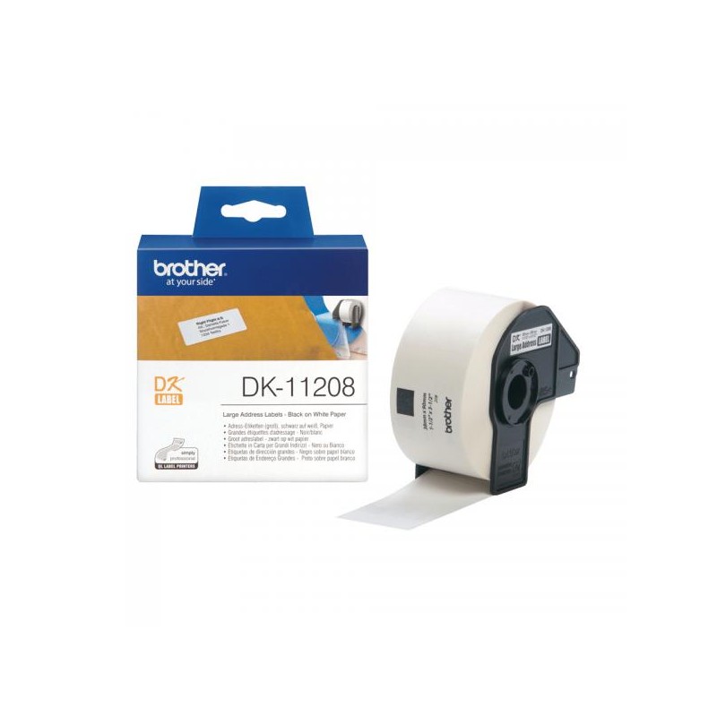 ORIGINAL Brother Etichette Nero su bianco DK-11208 etichette in carta per indirizzi, 38x90 mm bianco 400 et./ruolo