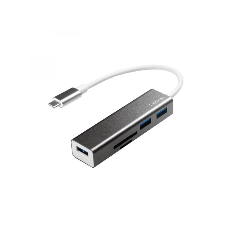 LogiLink USB 3.2 Gen 1x1 USB-C 3-Port Hub, mit Kartenleser UA0305
