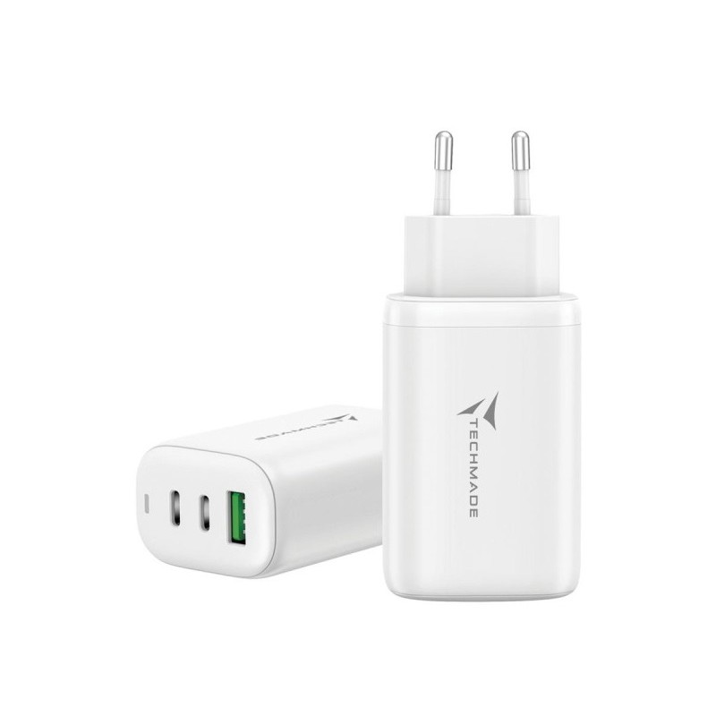 CARICA BATTERIA RAPIDO GAN 3P (2USB -C+1 USB-A) 65WATT BIANCO