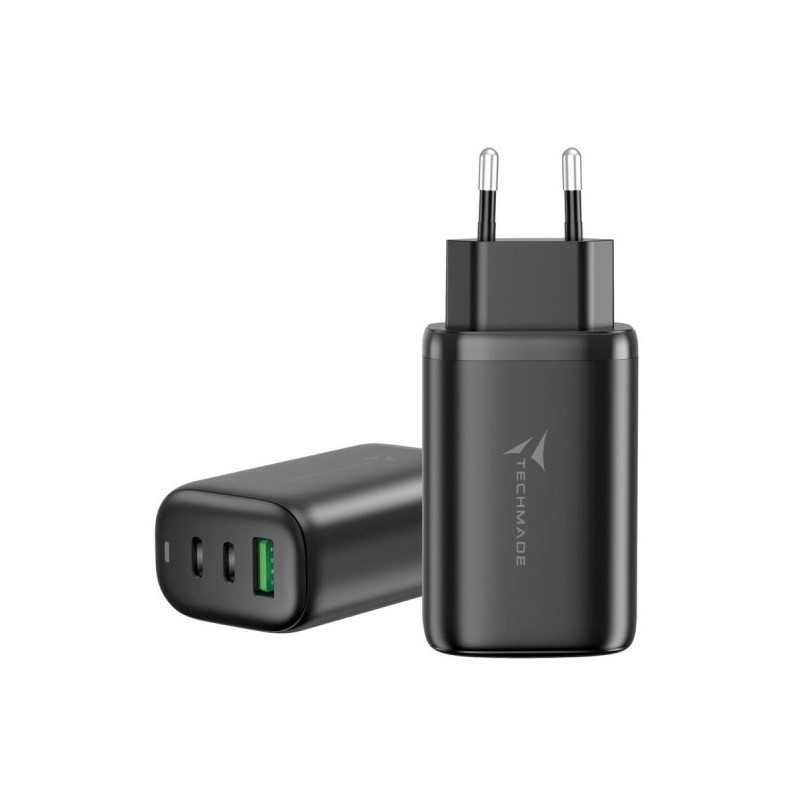 CARICA BATTERIA RAPIDO GAN 3P (2USB -C+1 USB-A) 65WATT NERO TECHMADE