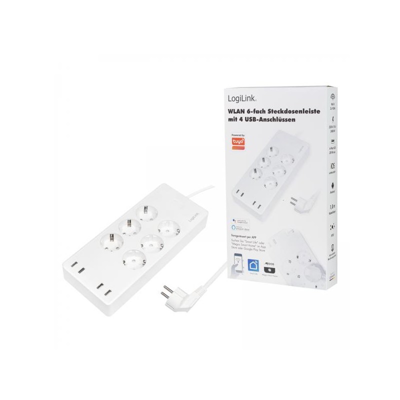 LogiLink Wi-Fi Smart Steckdosenleiste 6-fach (CEE7/3) 4x USB Tuya kompatibel SH0105
