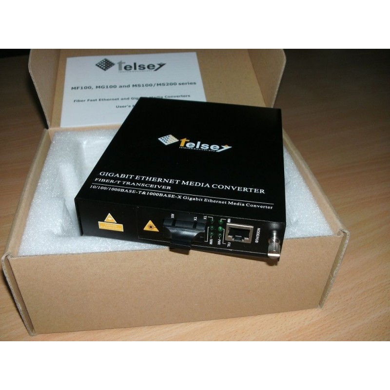 GIGABIT ETHERNET MEDIA CONVERTER 10/100/1000M SM 25KM TELSEY MG103 NUOVO lrx