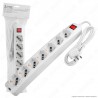 V-TAC MULTIPRESA 7 POSTI COLORE BIANCO CON INTERRUTTORE LUMINOSO E ATTACCO A PARETE - SKU 8714