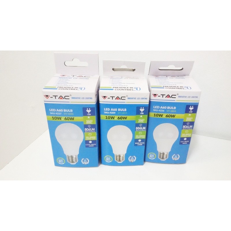 V-TAC VT-1853 LAMPADINA LED E27 10W BULB A60 - SKU 4226 Bianca Naturale 4000K